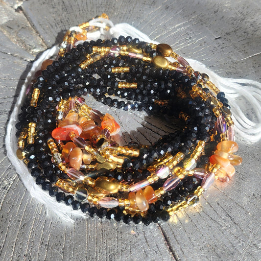 Citrine gemstones and black crystal premium handmade waist beads 