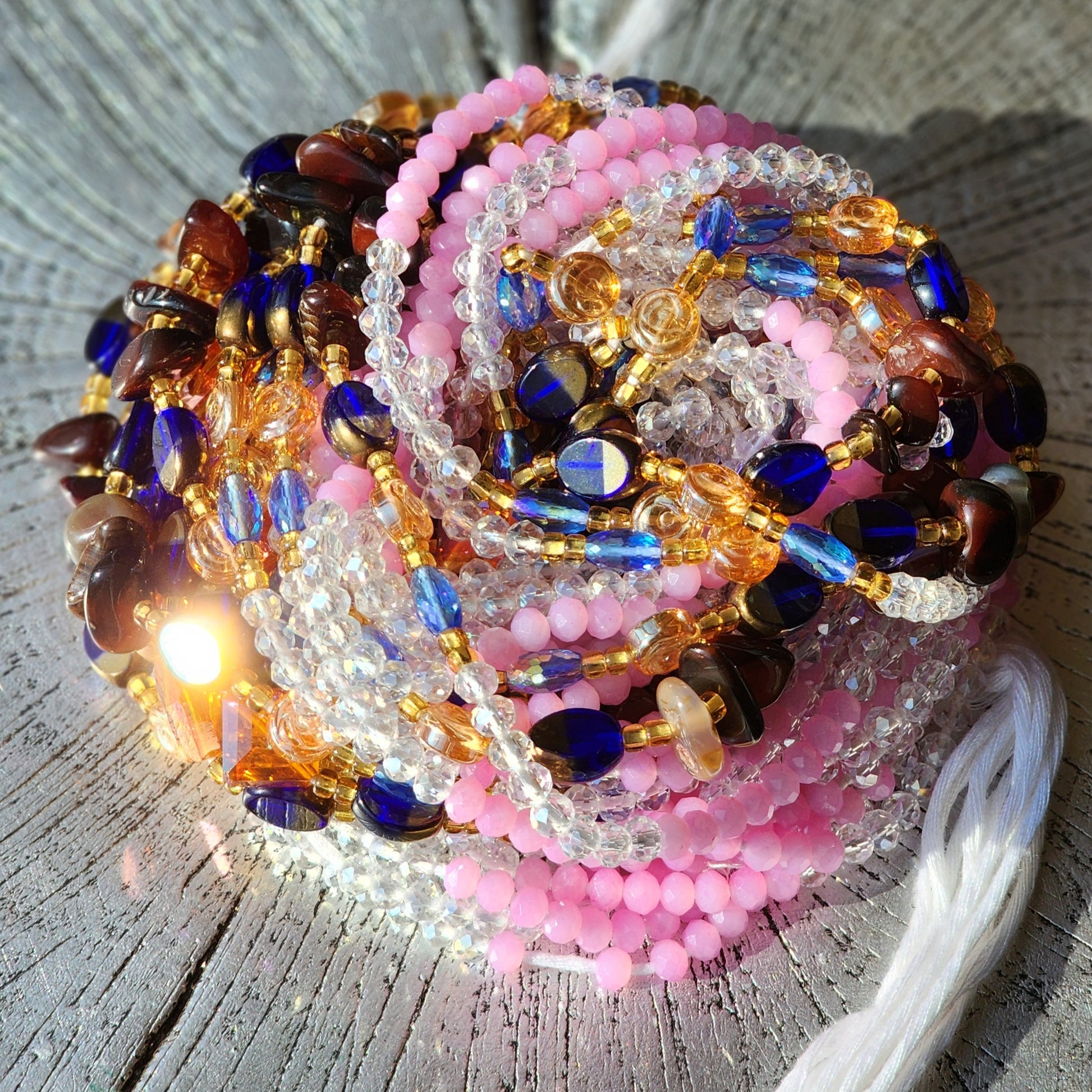 Citrine gemstone with pink and clear crystal premium handmade waist beads 