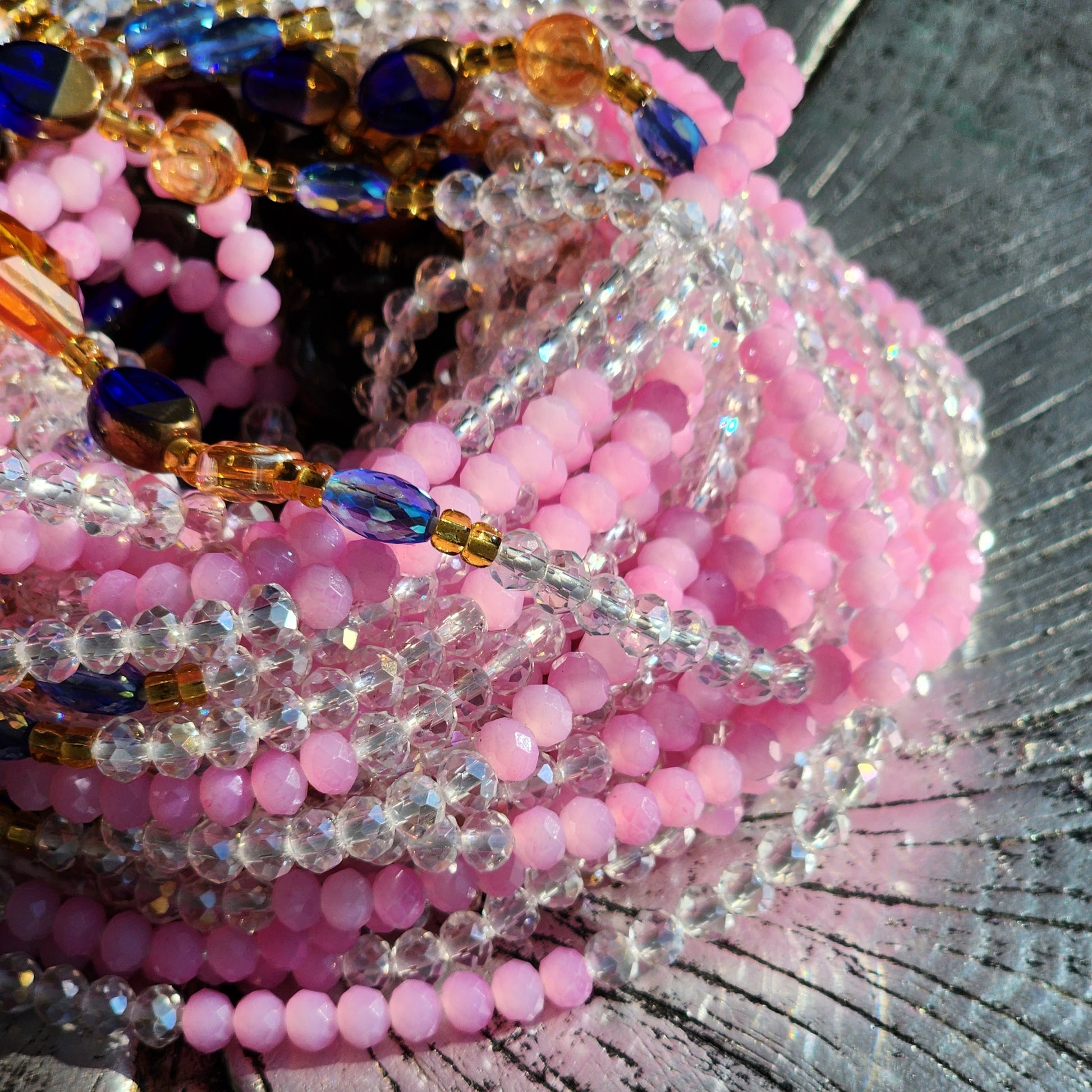 Citrine gemstone with pink and clear crystal premium handmade waist beads 