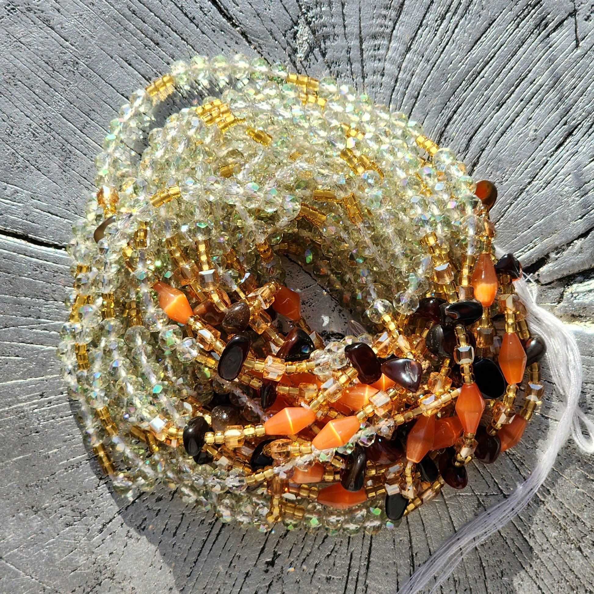 Citrine gemstones and clear iridescent crystal premium handmade waist beads 