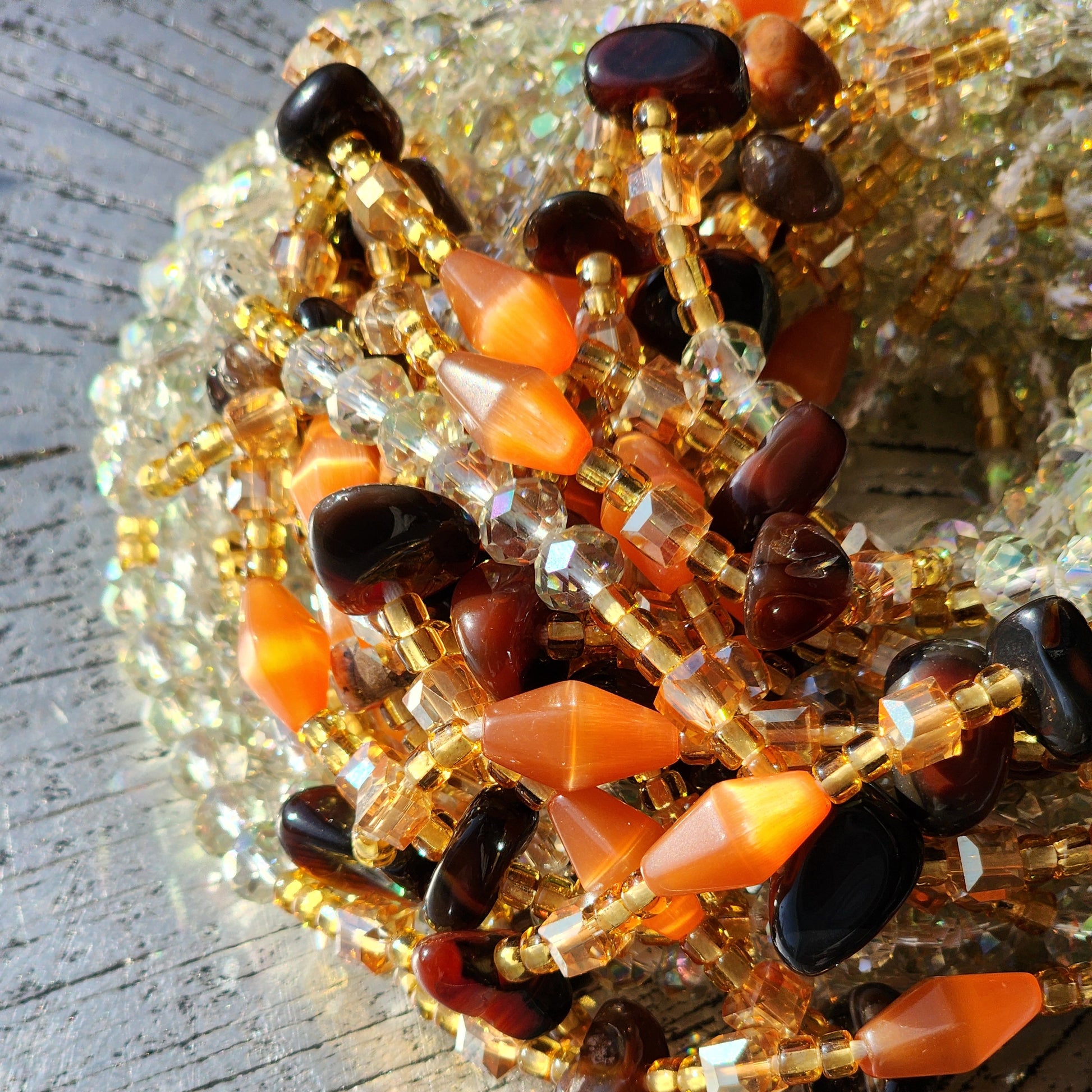 Citrine gemstones and clear iridescent crystal premium handmade waist beads 