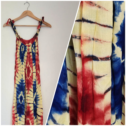 Yellow, blue and red convertible maxi dress