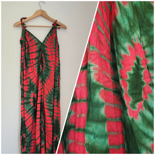 Red and green convertible maxi dress